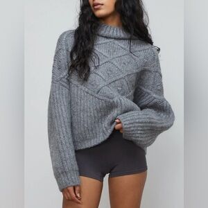 Lunya Cozy Cable Knit Sweater Gray Size Medium